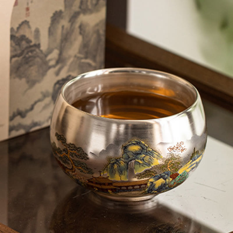 Buddha Stones, Fisch, Lotus, Seetang, Tal, Berge, Kiefer, Drachen-Teetasse, Kung-Fu-Teetasse mit Geschenkbox