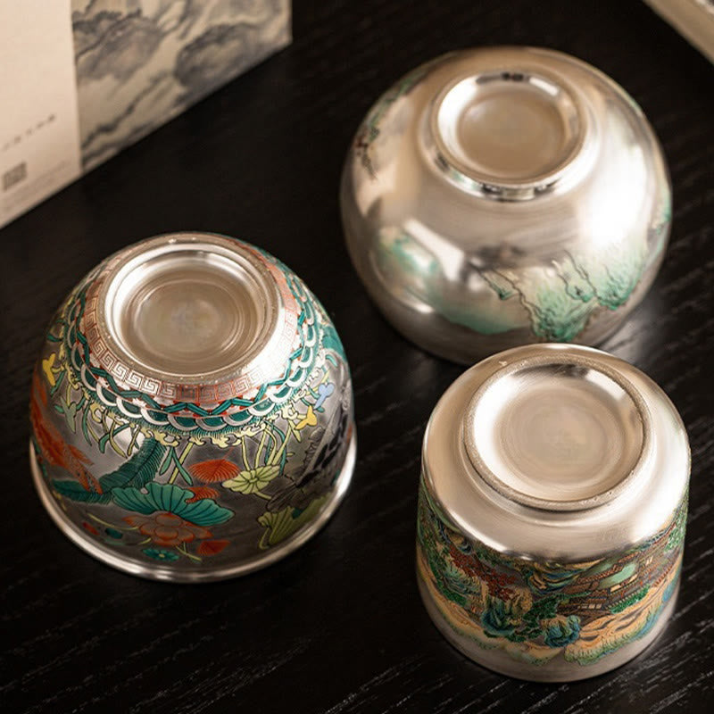 Buddha Stones, Fisch, Lotus, Seetang, Tal, Berge, Kiefer, Drachen-Teetasse, Kung-Fu-Teetasse mit Geschenkbox