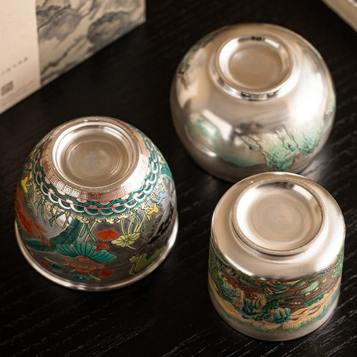 Buddha Stones, Fisch, Lotus, Seetang, Tal, Berge, Kiefer, Drachen-Teetasse, Kung-Fu-Teetasse mit Geschenkbox
