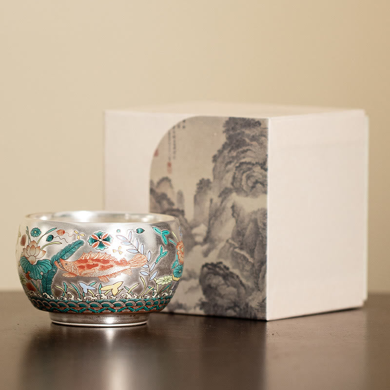 Buddha Stones, Fisch, Lotus, Seetang, Tal, Berge, Kiefer, Drachen-Teetasse, Kung-Fu-Teetasse mit Geschenkbox