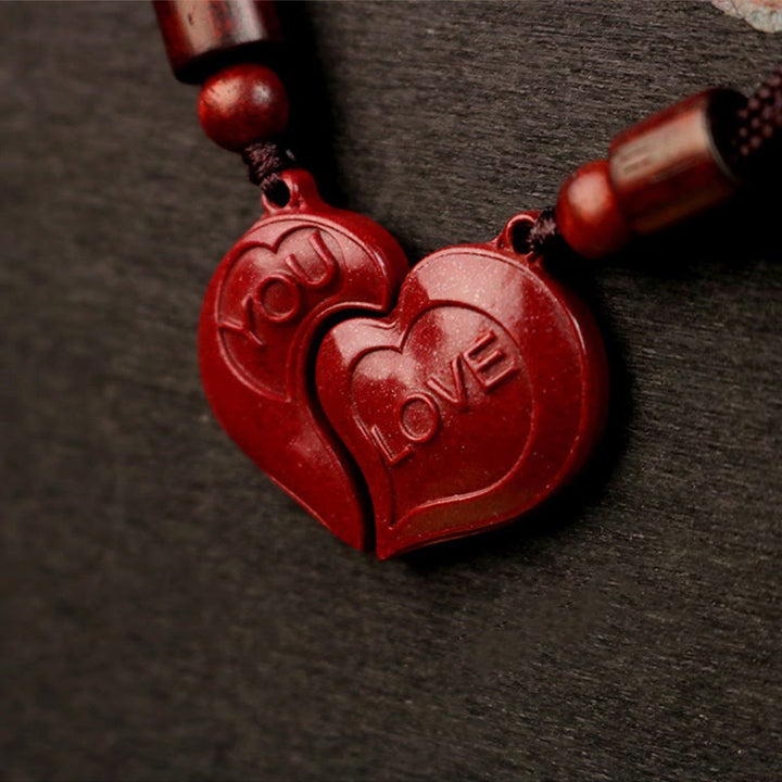 Buddha Stones 2Pcs LOVE YOU Natürlicher Zinnober Liebesherz-String Segen Paar Halskette Anhänger