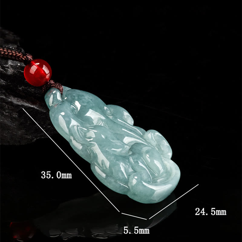 Buddha Stones Halskette mit Anhänger aus natürlicher grüner Jade mit neunschwänzigem Fuchs und Fee