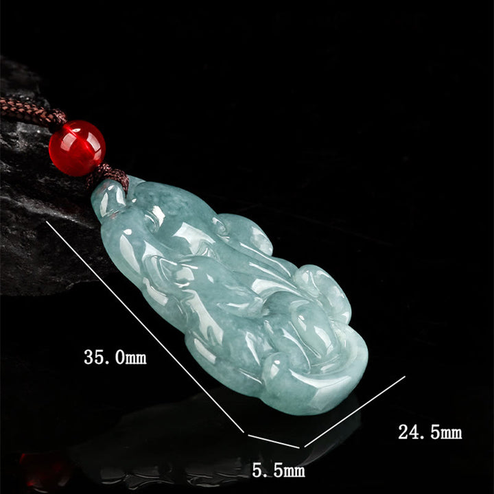Buddha Stones Halskette mit Anhänger aus natürlicher grüner Jade mit neunschwänzigem Fuchs und Fee