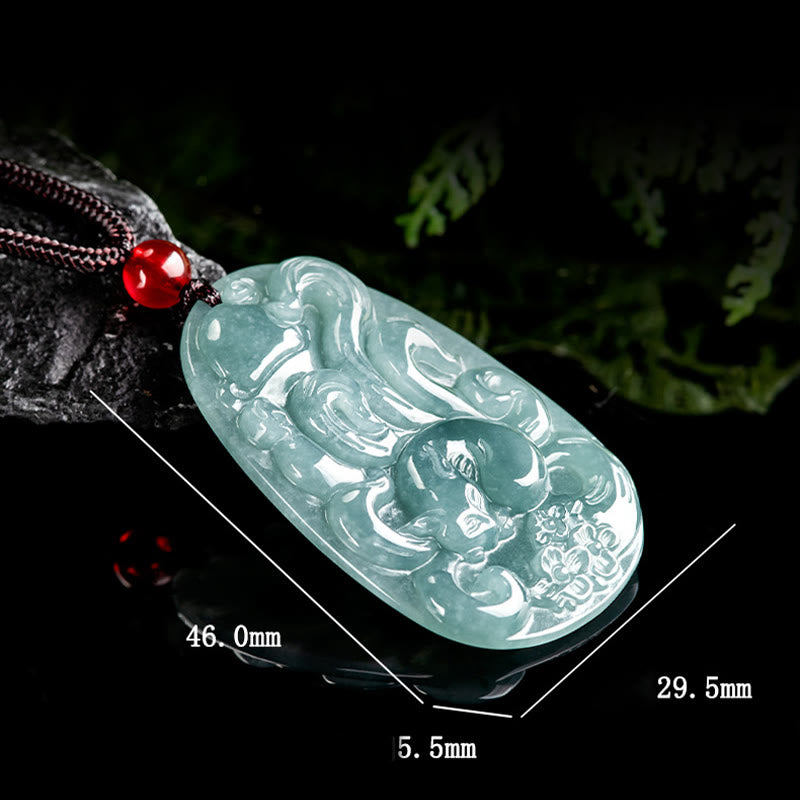 Buddha Stones Natürliche grüne Jade Neunschwänziger Fuchs Blumen Glück Halskette Anhänger