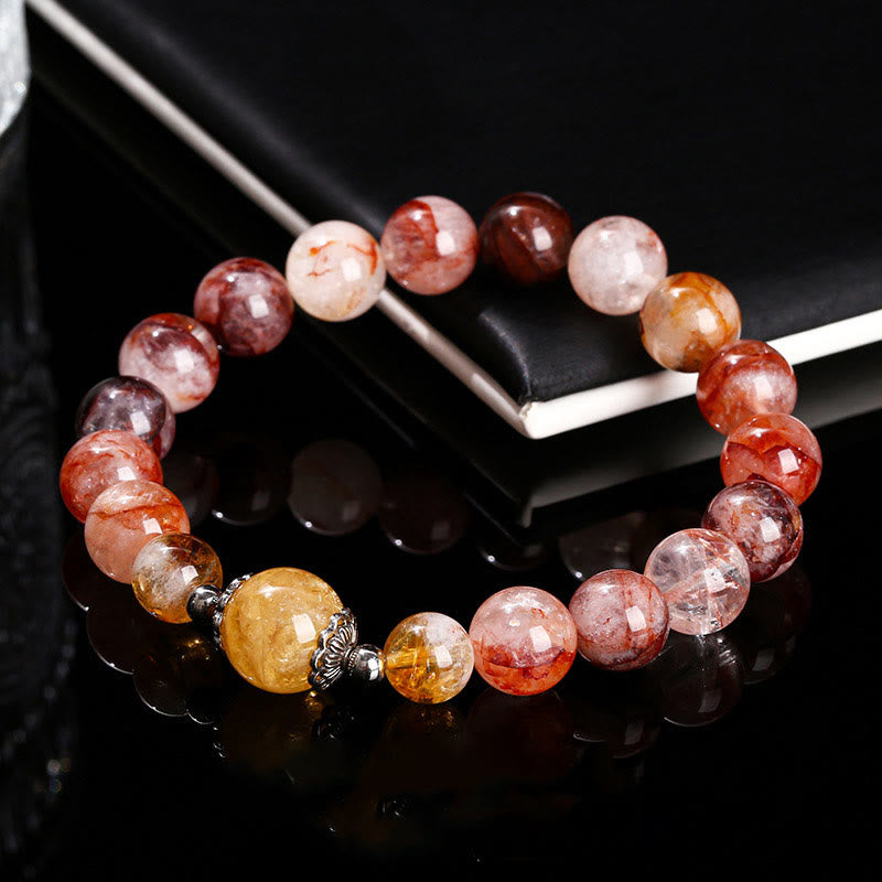 Buddha Stones Natürliche rote Hämatoid-Quarzperlen Balance-Armband