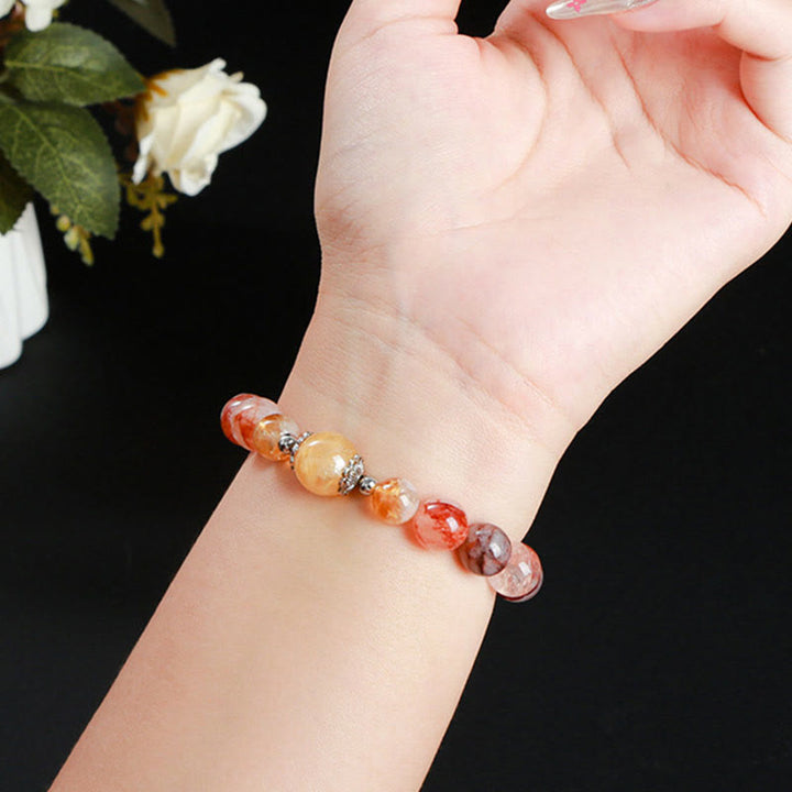 Buddha Stones Natürliche rote Hämatoid-Quarzperlen Balance-Armband