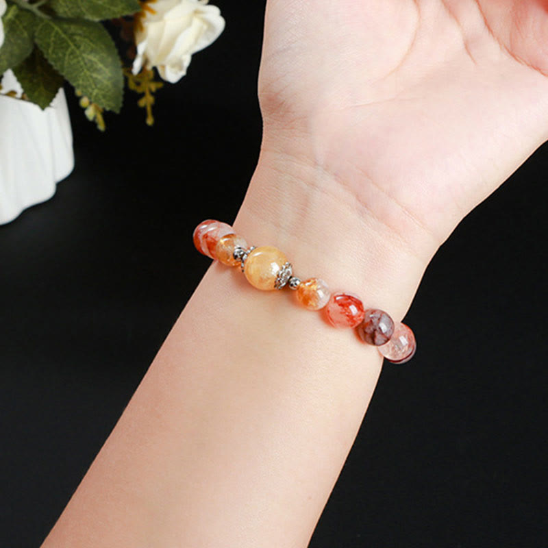 Buddha Stones Natürliche rote Hämatoid-Quarzperlen Balance-Armband