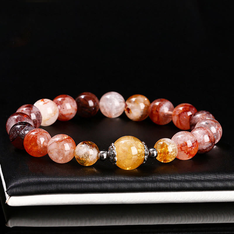 Buddha Stones Natürliche rote Hämatoid-Quarzperlen Balance-Armband