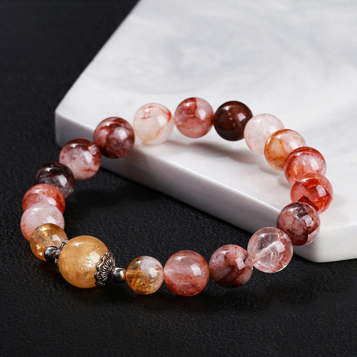 Buddha Stones Natürliche rote Hämatoid-Quarzperlen Balance-Armband