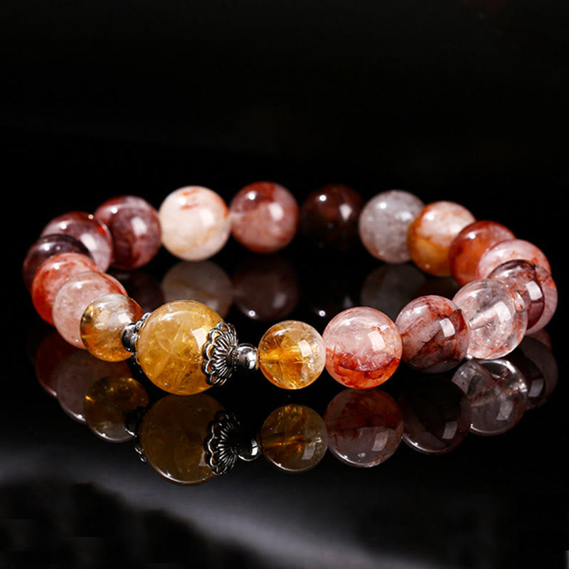 Buddha Stones Natürliche rote Hämatoid-Quarzperlen Balance-Armband