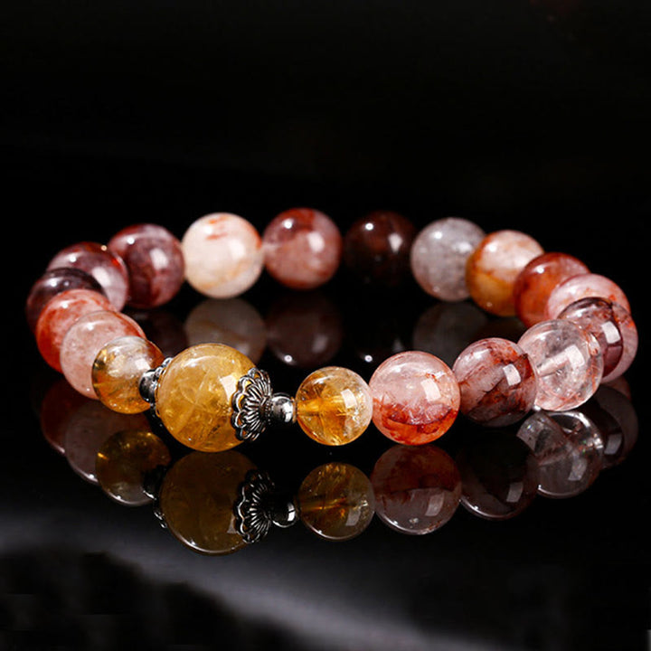 Buddha Stones Natürliche rote Hämatoid-Quarzperlen Balance-Armband