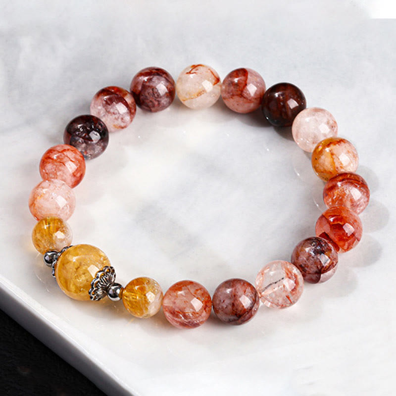 Buddha Stones Natürliche rote Hämatoid-Quarzperlen Balance-Armband