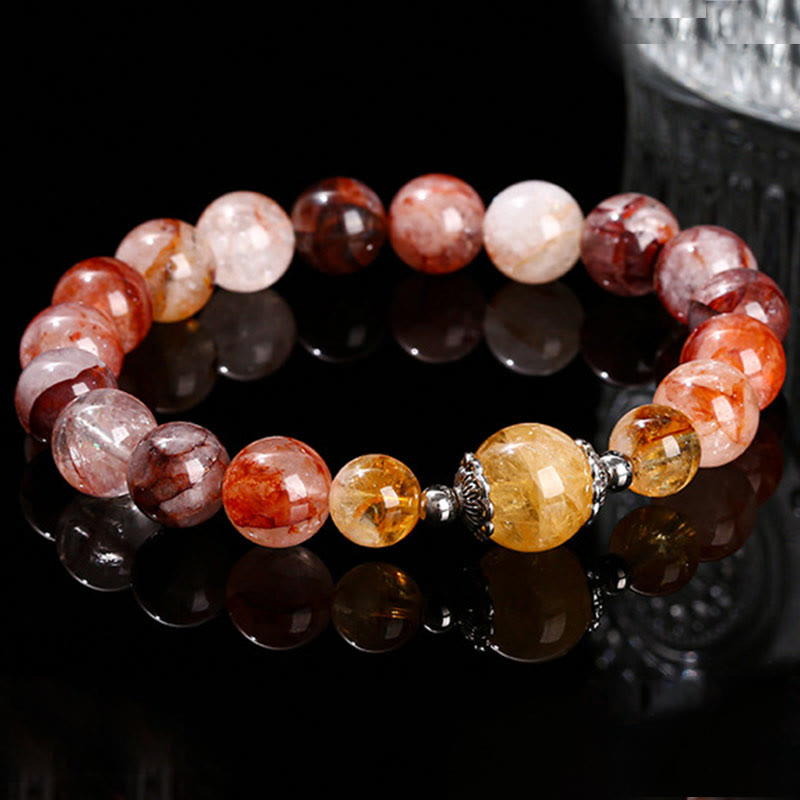 Buddha Stones Natürliche rote Hämatoid-Quarzperlen Balance-Armband