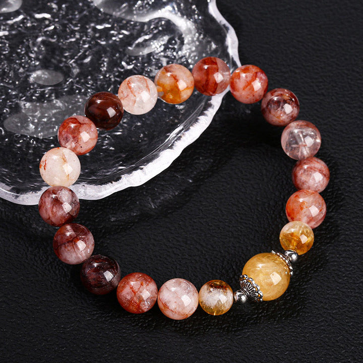 Buddha Stones Natürliche rote Hämatoid-Quarzperlen Balance-Armband