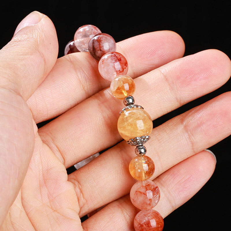 Buddha Stones Natürliche rote Hämatoid-Quarzperlen Balance-Armband