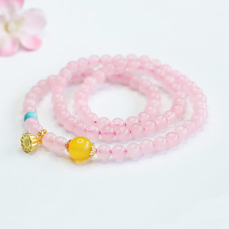 Buddha Stones Rosa Kristall Multi-Circle Gelb Chalcedon Lotus Wärme Armband