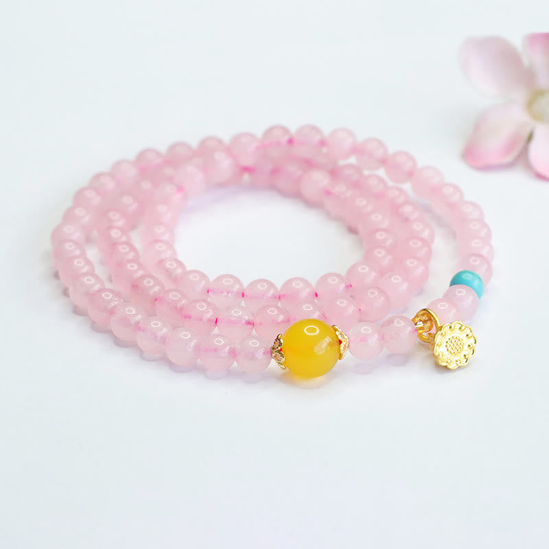 Buddha Stones Rosa Kristall Multi-Circle Gelb Chalcedon Lotus Wärme Armband