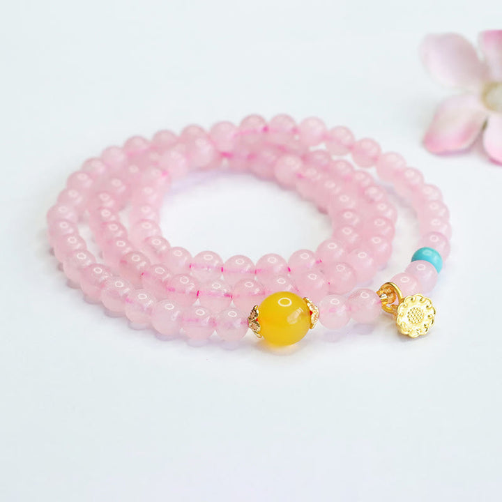 Buddha Stones Rosa Kristall Multi-Circle Gelb Chalcedon Lotus Wärme Armband