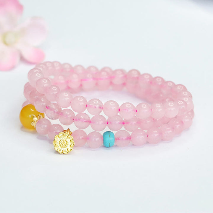 Buddha Stones Rosa Kristall Multi-Circle Gelb Chalcedon Lotus Wärme Armband