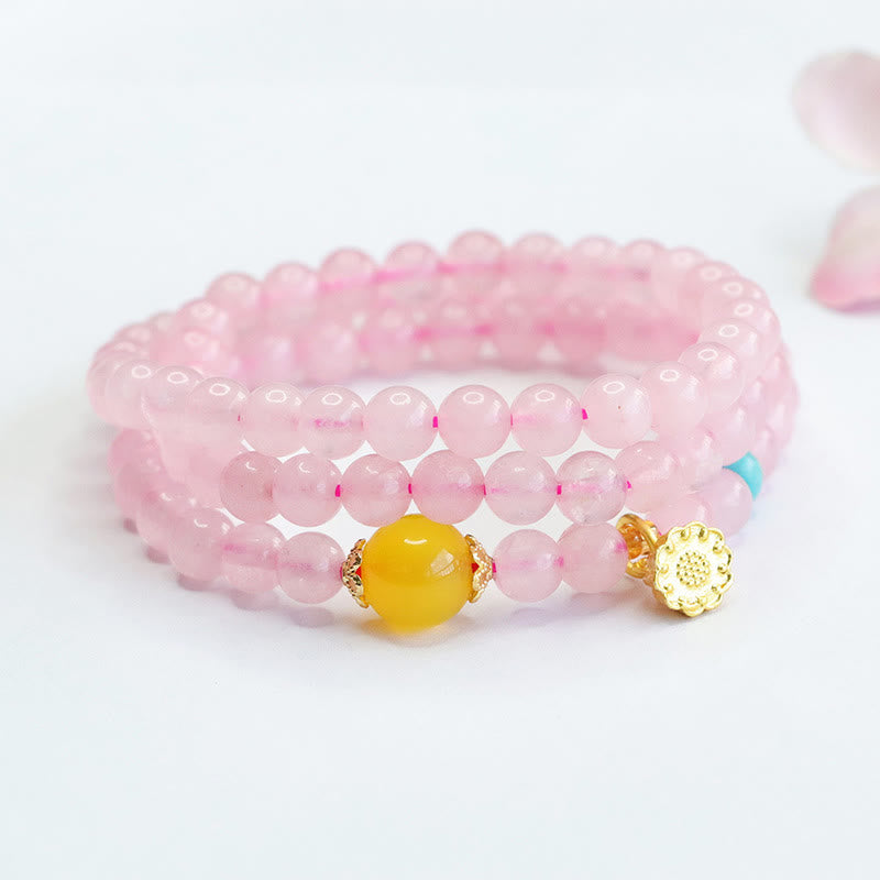 Buddha Stones Rosa Kristall Multi-Circle Gelb Chalcedon Lotus Wärme Armband