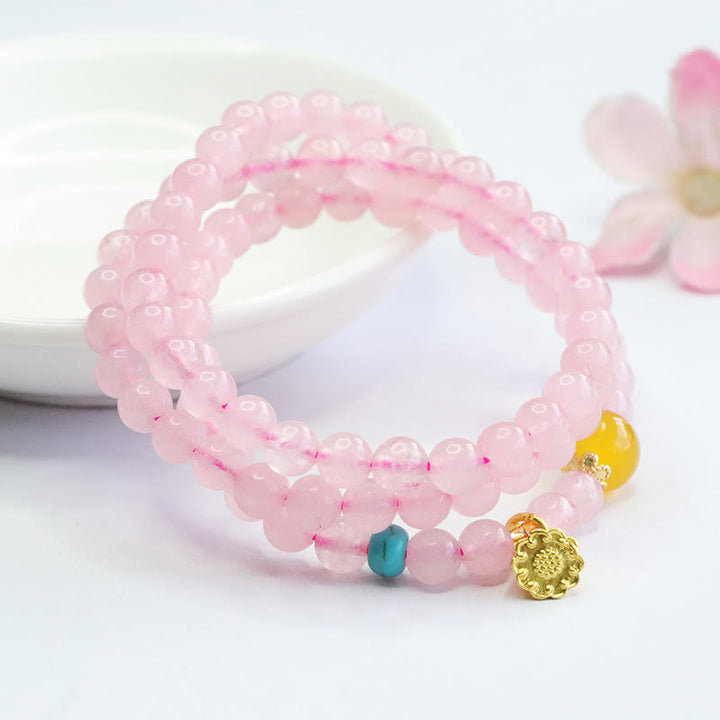 Buddha Stones Rosa Kristall Multi-Circle Gelb Chalcedon Lotus Wärme Armband