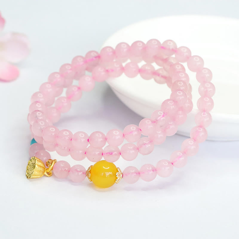 Buddha Stones Rosa Kristall Multi-Circle Gelb Chalcedon Lotus Wärme Armband - image 1