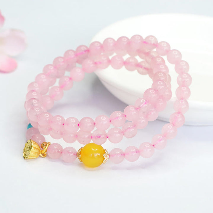Buddha Stones Rosa Kristall Multi-Circle Gelb Chalcedon Lotus Wärme Armband - image 1