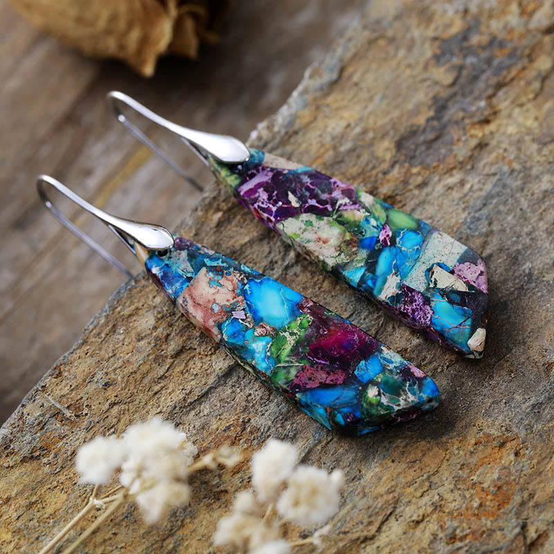 Buddha Stones Natürlicher Kaiserstein Geometrischer Kristall Anti-Stress-Ohrringe - Blauer Kaiserstein (Kupferpfosten) - Silber - image 1
