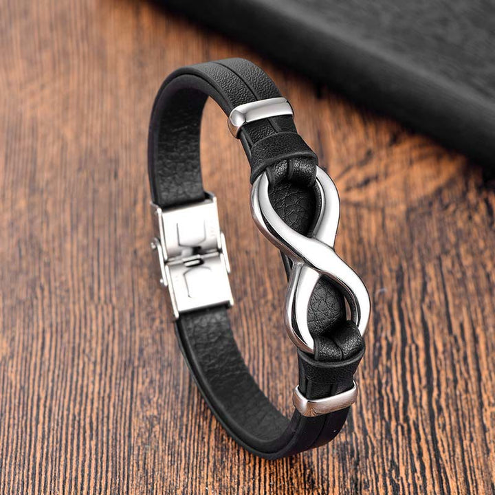 Buddha Stones Endless Knot Titanstahl Armband mit verstärkter Lederschnalle