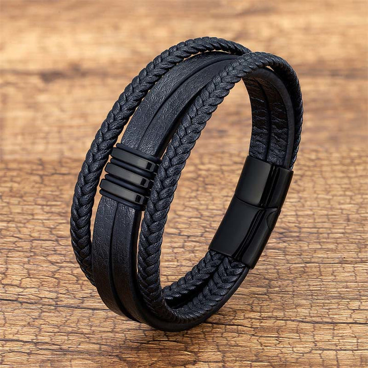 Buddha Stones Handgemachtes geflochtenes Lederarmband mit ruhiger Titanstahlschnalle