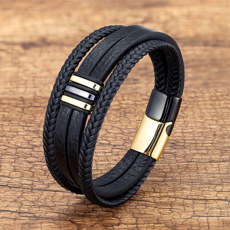 Buddha Stones Handgemachtes geflochtenes Lederarmband mit ruhiger Titanstahlschnalle