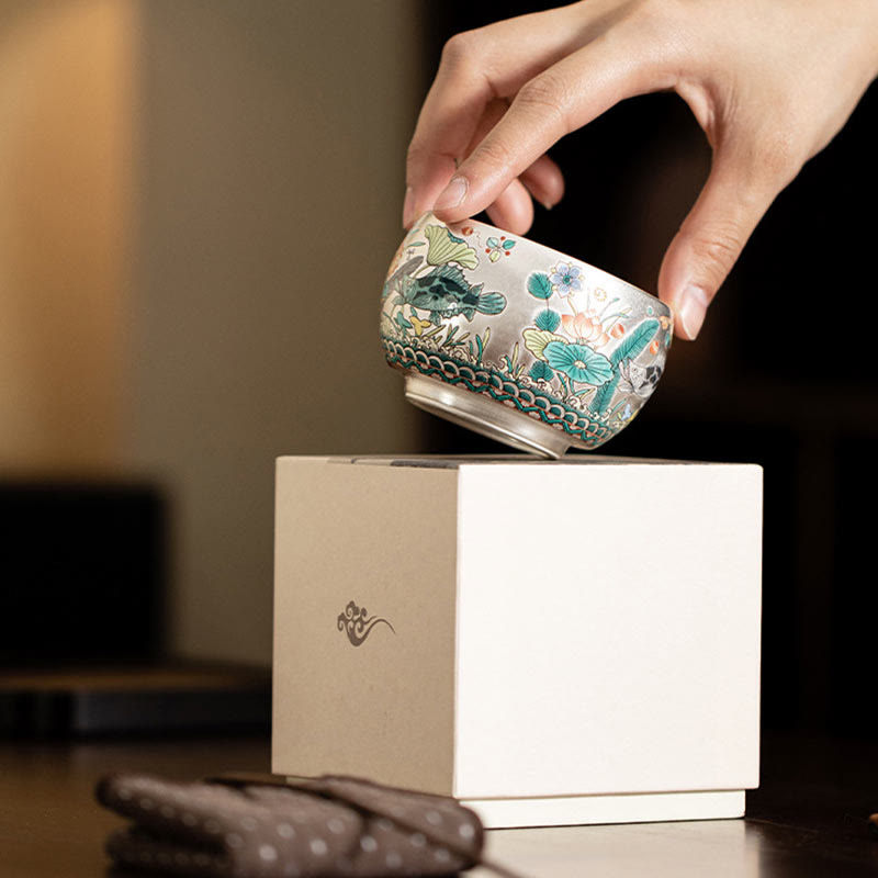 Buddha Stones, Fisch, Lotus, Seetang, Tal, Berge, Kiefer, Drachen-Teetasse, Kung-Fu-Teetasse mit Geschenkbox