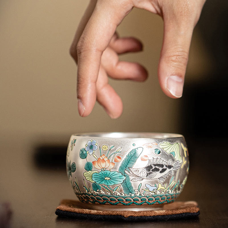 Buddha Stones, Fisch, Lotus, Seetang, Tal, Berge, Kiefer, Drachen-Teetasse, Kung-Fu-Teetasse mit Geschenkbox