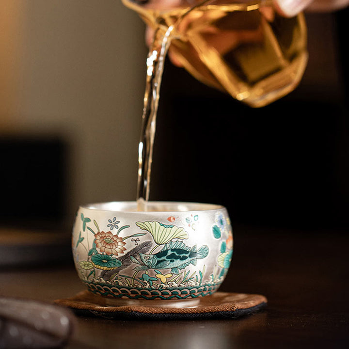 Buddha Stones, Fisch, Lotus, Seetang, Tal, Berge, Kiefer, Drachen-Teetasse, Kung-Fu-Teetasse mit Geschenkbox