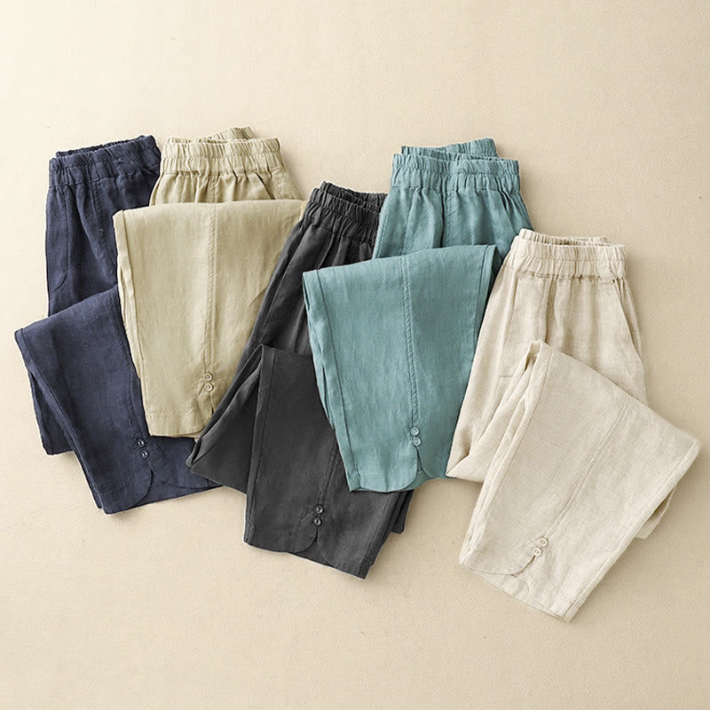 Buddha Stones Sommer-Haremshose aus Baumwolle und Leinen mit seitlichen Knöpfen und Taschen - image 23