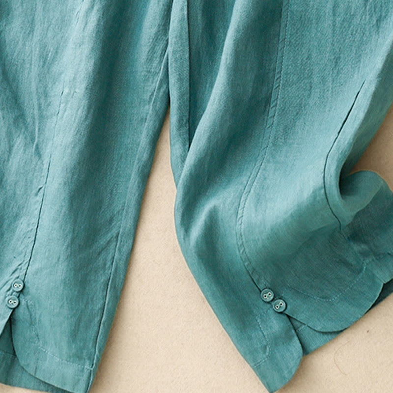 Buddha Stones Sommer-Haremshose aus Baumwolle und Leinen mit seitlichen Knöpfen und Taschen - image 19