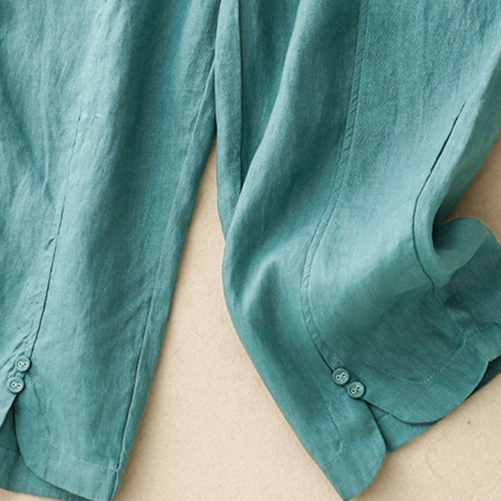 Buddha Stones Sommer-Haremshose aus Baumwolle und Leinen mit seitlichen Knöpfen und Taschen - image 19