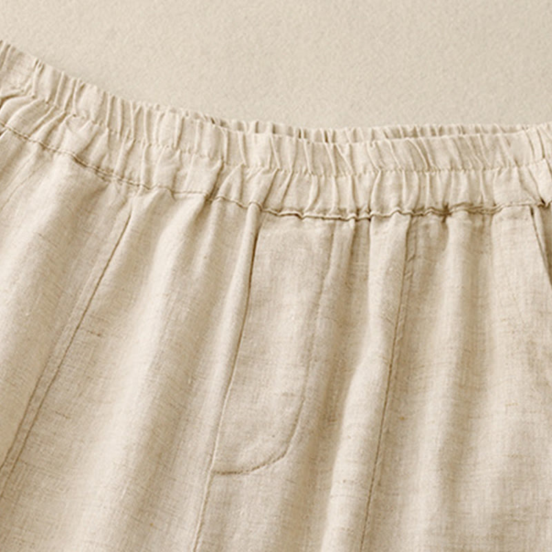 Buddha Stones Sommer-Haremshose aus Baumwolle und Leinen mit seitlichen Knöpfen und Taschen - image 6