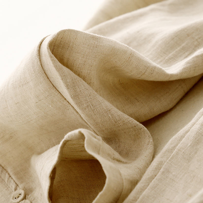 Buddha Stones Sommer-Haremshose aus Baumwolle und Leinen mit seitlichen Knöpfen und Taschen - image 9