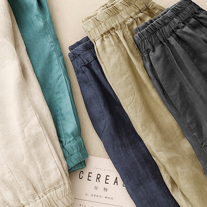 Buddha Stones Sommer-Haremshose aus Baumwolle und Leinen mit seitlichen Knöpfen und Taschen - image 24