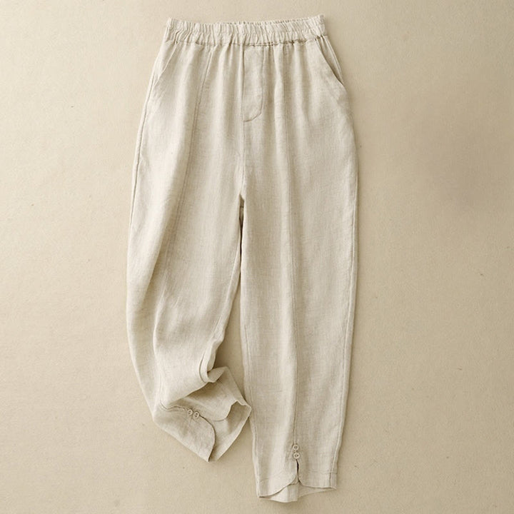 Buddha Stones Sommer-Haremshose aus Baumwolle und Leinen mit seitlichen Knöpfen und Taschen - Beige - US 8-10, UK/AU 12-14, EU 40-42 (2XL) - image 4