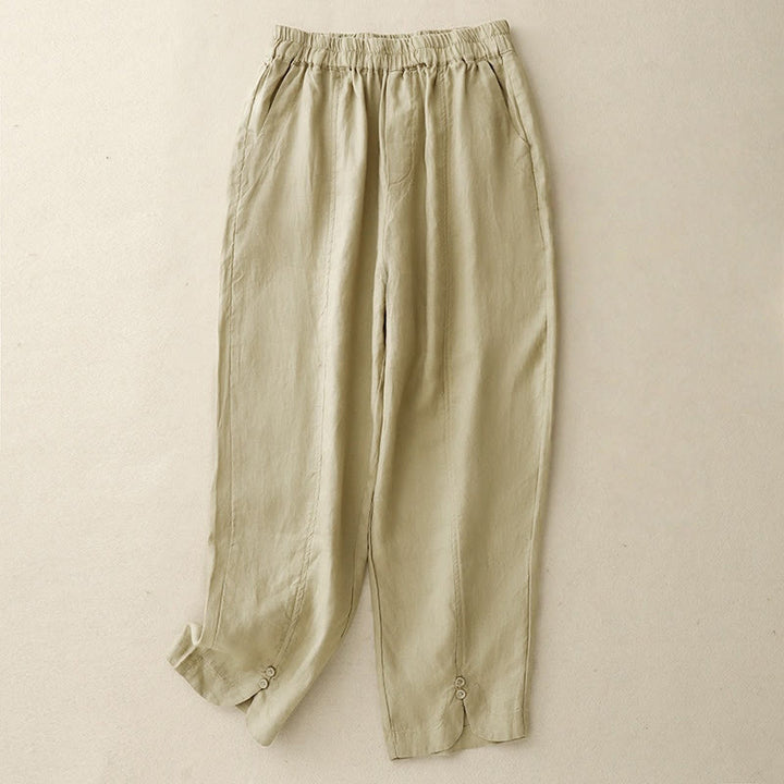 Buddha Stones Sommer-Haremshose aus Baumwolle und Leinen mit seitlichen Knöpfen und Taschen - Blassgoldenrode - US 8-10, UK/AU 12-14, EU 40-42 (2XL) - image 0