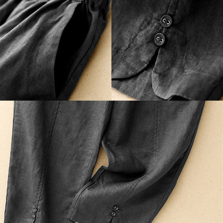 Buddha Stones Sommer-Haremshose aus Baumwolle und Leinen mit seitlichen Knöpfen und Taschen - image 14