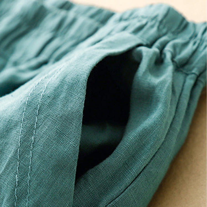 Buddha Stones Sommer-Haremshose aus Baumwolle und Leinen mit seitlichen Knöpfen und Taschen - image 17