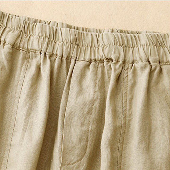 Buddha Stones Sommer-Haremshose aus Baumwolle und Leinen mit seitlichen Knöpfen und Taschen - image 1