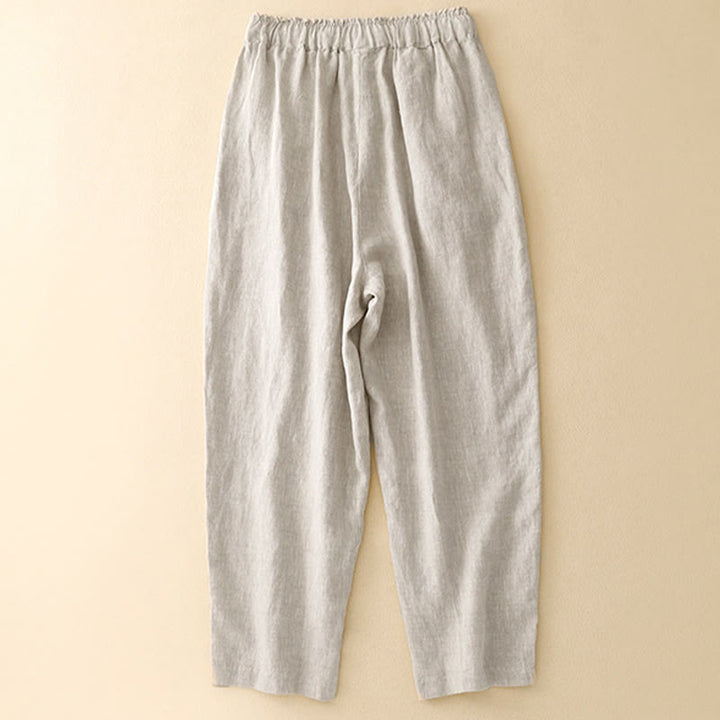 Buddha Stones Sommer-Haremshose aus Baumwolle und Leinen mit seitlichen Knöpfen und Taschen - image 5