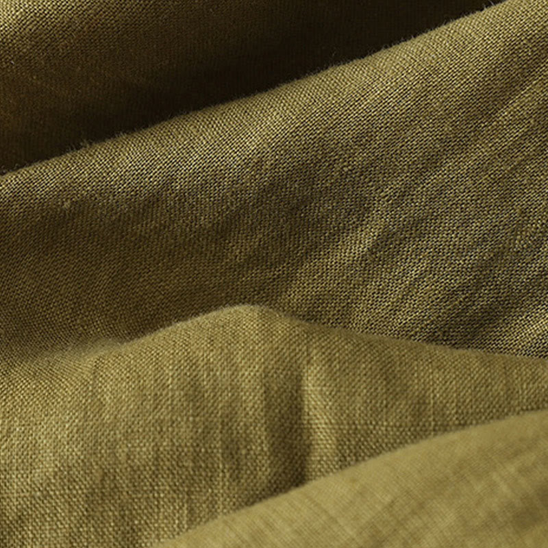 Buddha Stones Vintage-Hose aus Baumwolle und Leinen mit weitem Bein und Taschen, einfarbig, mit plissiertem Bündchen - image 12