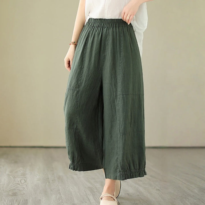 Buddha Stones Vintage Lässiges Plissee-Design Baumwolle Damen Weites Bein Cropped Hose mit Taschen