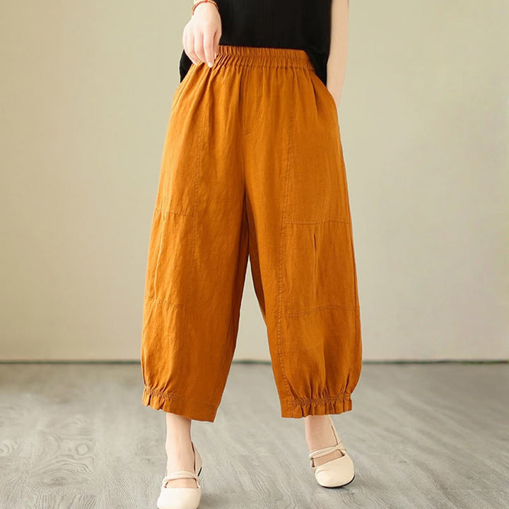 Buddha Stones Vintage Lässiges Plissee-Design Baumwolle Damen Weites Bein Cropped Hose mit Taschen