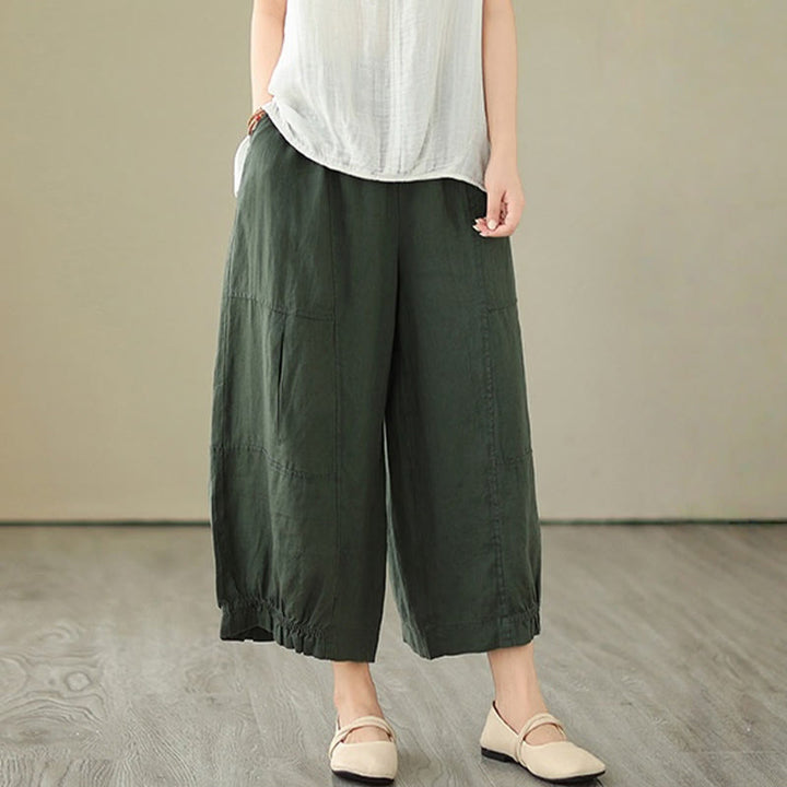 Buddha Stones Vintage Lässiges Plissee-Design Baumwolle Damen Weites Bein Cropped Hose mit Taschen